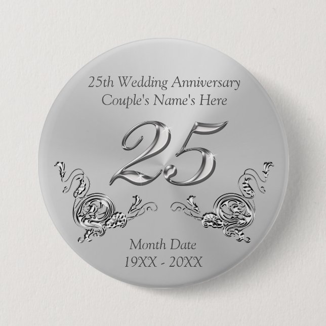 Cheap 25th Anniversary Party Favors for Guests Button (Front)