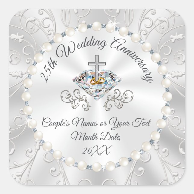 Cheap 25th Anniversary Stickers for Party Favors (Front)