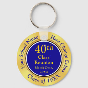 Cheap 40th Class Reunion Gifts, Blue and Gold Keychain