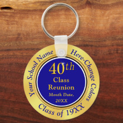 Cheap 40th Class Reunion Gifts, Blue and Gold Keychain | Zazzle