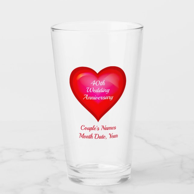 Cheap 40th Wedding Anniversary Presents for Couple Glass (Front)