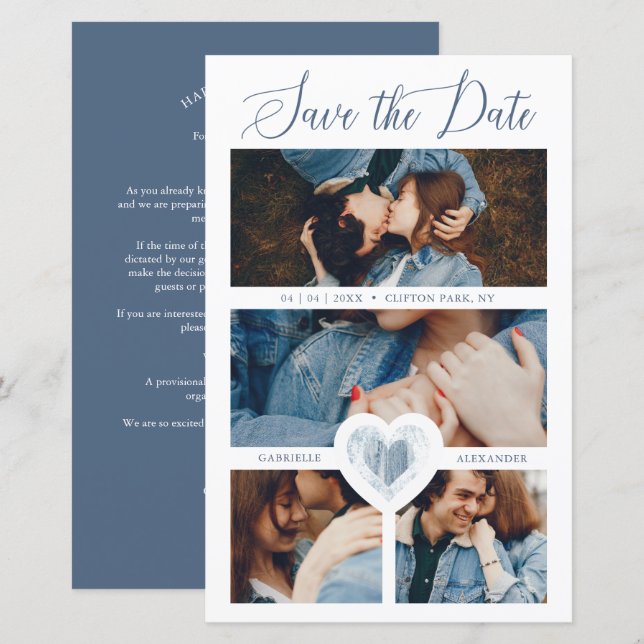 Cheap 4 Photos Blue Heart Engaged Couple Session (Front/Back)