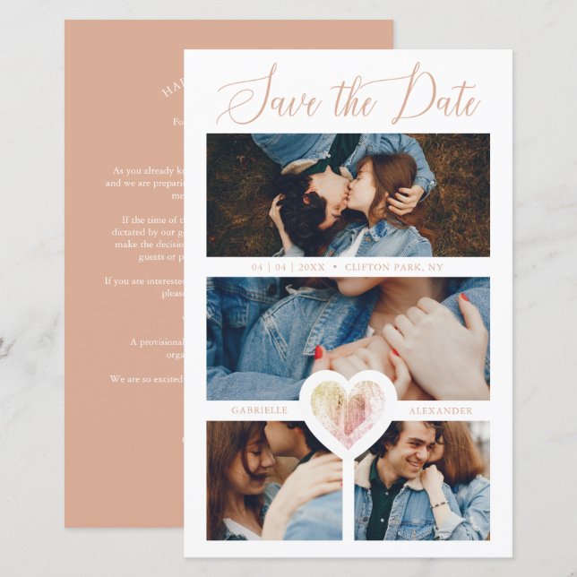 Cheap 4 Photos Pink Heart Engaged Couple Session (Front/Back)