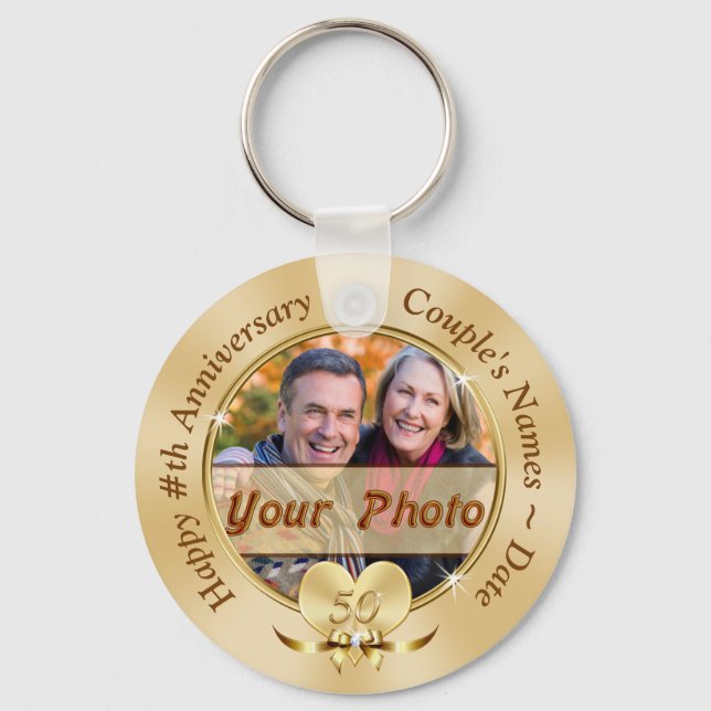 Cheap 50th Anniversary Party Favors PHOTO and TEXT Keychain (Front)