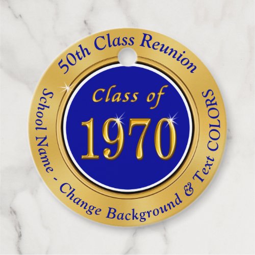 Cheap 50th Class Reunion Favor Tags Blue and Gold Favor Tags