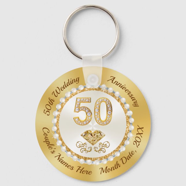 Cheap, 50th Wedding Anniversary Party Favors Keychain (Front)