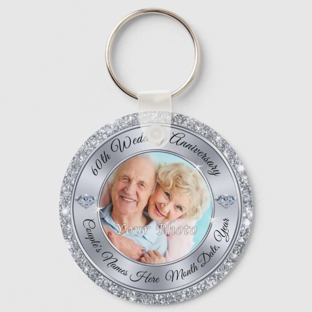 Cheap 60th Anniversary Favors, PHOTO and TEXT Keychain (Front)