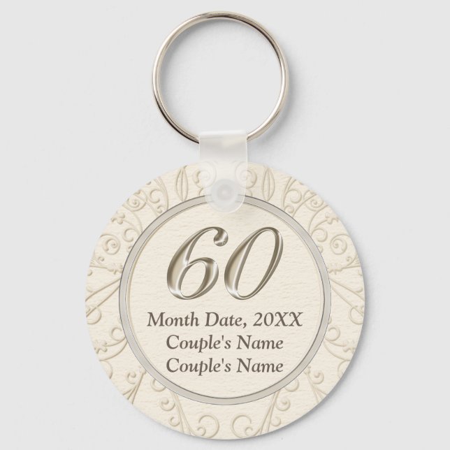Cheap 60th Wedding Anniversary Favors PERSONALIZED Keychain (Front)