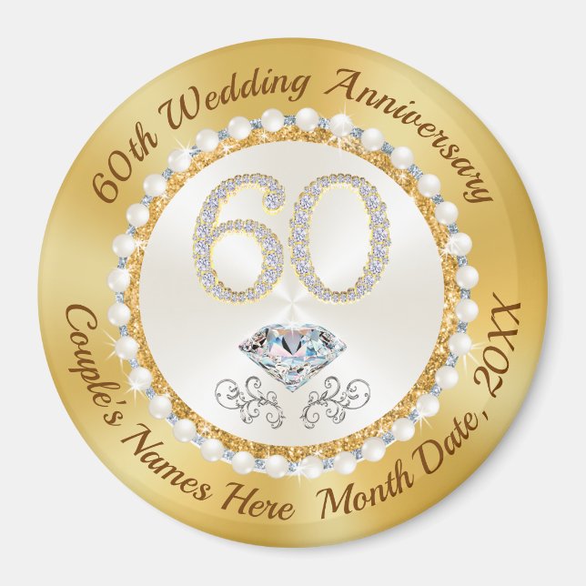 Cheap, 60th Wedding Anniversary Party Favors Keych Magnet (Front)