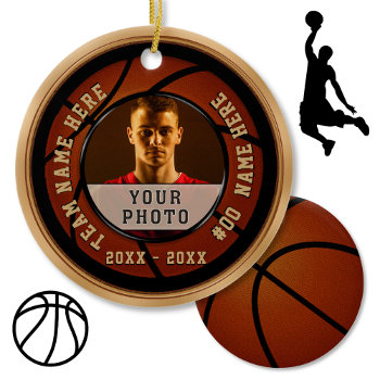 Cheap Basketball Gift Ideas  Your Photo And Text Ceramic Ornament by YourSportsGifts at Zazzle