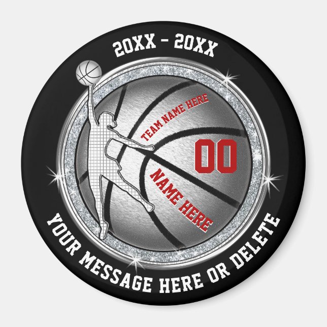 Cheap Basketball Souvenirs for Girls, Black, Red Magnet (Front)