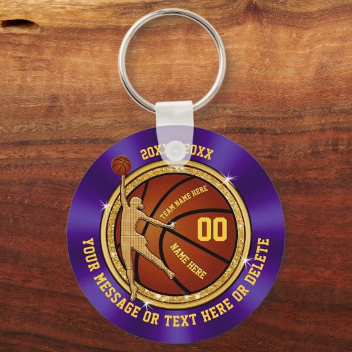 Cheap Basketball Team Gift Ideas, Purple and Gold Keychain Zazzle