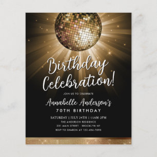 Cheap Black Gold Glitter 70s Disco Ball Birthday Flyer