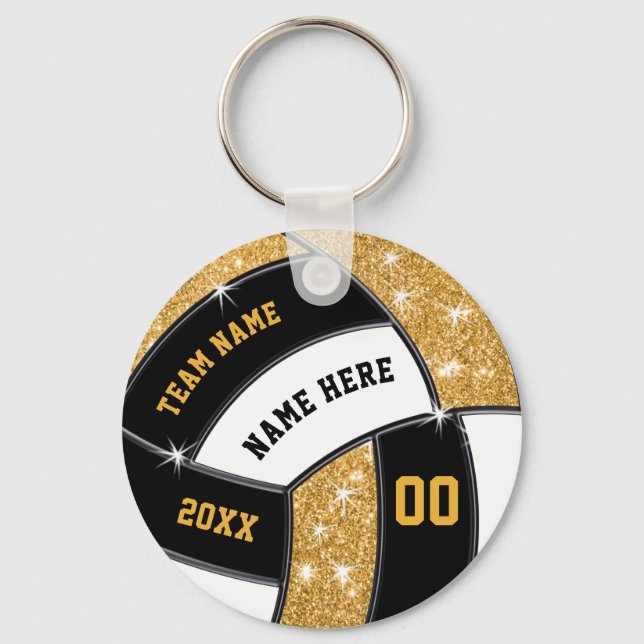 Cheap Black, Gold, White, Volleyball Party Favors, Keychain (Front)