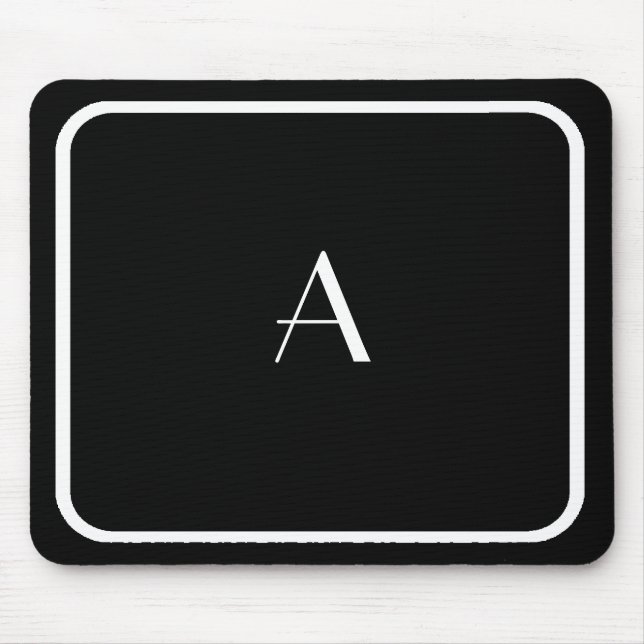Cheap Black Mousepad w/ White Monogram & Frame (Front)
