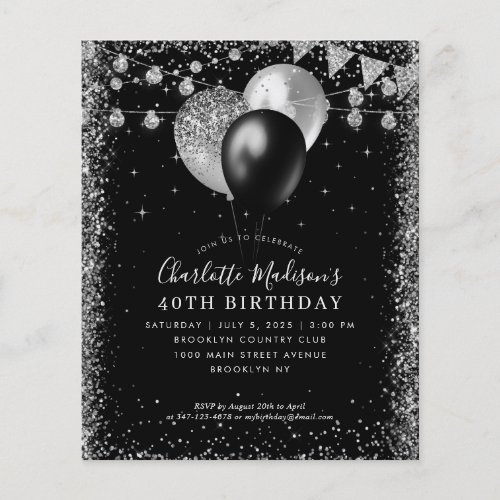 Cheap Black Silver Glitter Balloon Lights Birthday Flyer
