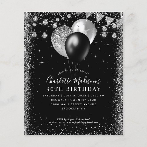 Cheap Black Silver Glitter Balloon Lights Birthday Flyer