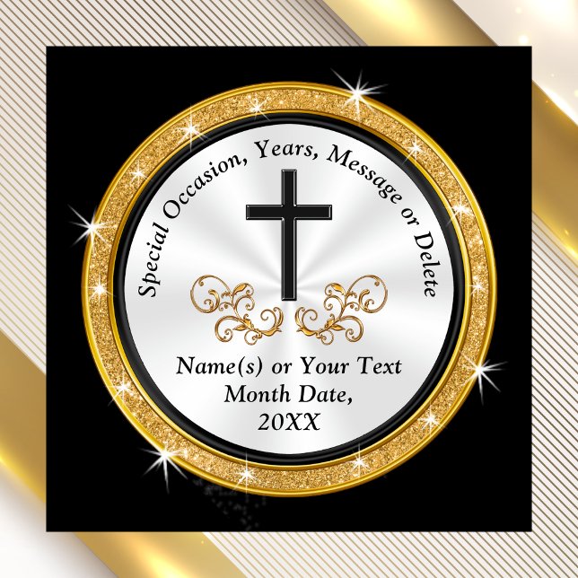 Cheap Black, White, Gold, Church Party Favors Magnet (Cheap gifts for church members. Personalized church gifts. Church anniversary party favors. Black.)