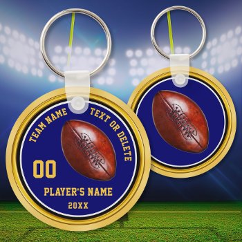Cheap Blue And Gold Football Party Favors Football Keychain by YourSportsGifts at Zazzle