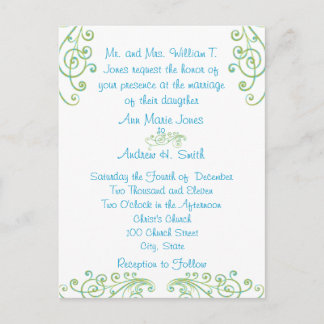 Cheap Blue and Green  Wedding Invitation Postcards