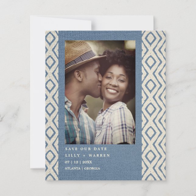 Cheap Blue Boho Textile Texture Romantic Photo (Front)