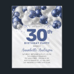 Cheap Blue Silver Balloon Glitter 30th Birthday Flyer<br><div class="desc">Modern Glam Navy Blue Silver Balloon Glitter Sparkle Any Age Birthday Invitation</div>