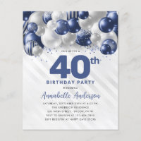 Cheap Blue Silver Balloon Glitter 40th Birthday