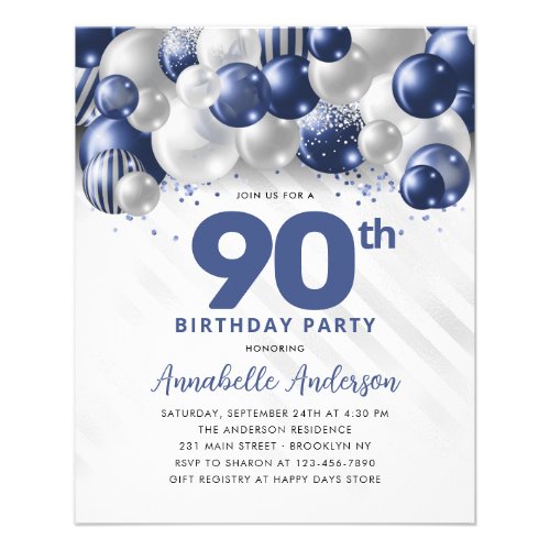Cheap Blue Silver Balloon Glitter 90th Birthday Flyer