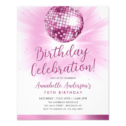 Cheap Blush Pink Glitter 70s Disco Ball Birthday Flyer