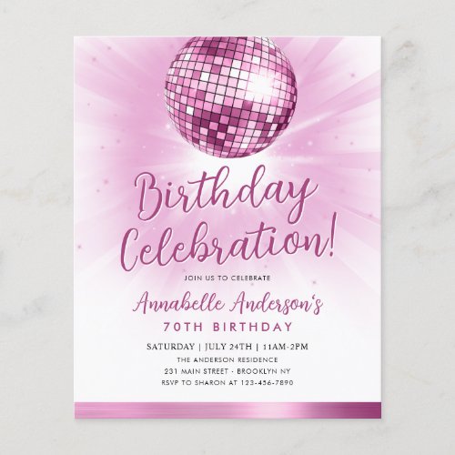 Cheap Blush Pink Glitter 70s Disco Ball Birthday Flyer