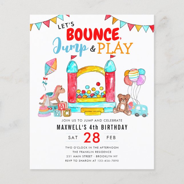 Cheap Bounce Jump Play Kids Trampoline Birthday Flyer (Front)