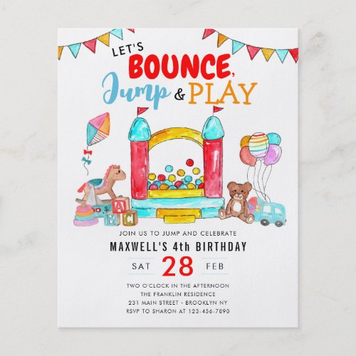 Cheap Bounce Jump Play Kids Trampoline Birthday Flyer