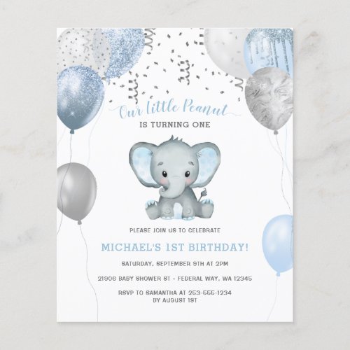 Cheap Boy Elephant Balloons 1st Birthday Flyer