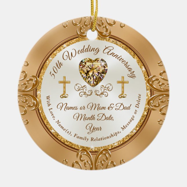 Cheap, Christian 50th Anniversary Gifts or Favors Ceramic Ornament (Front)