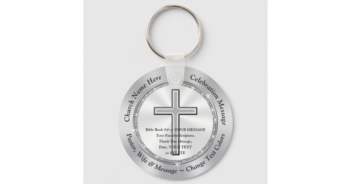 Cheap Church Anniversary Favors Cross 3 Text Boxes Keychain | Zazzle