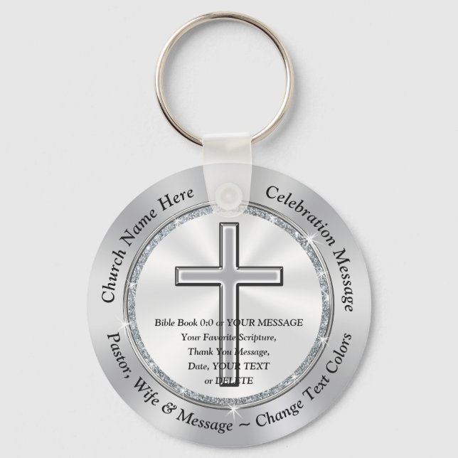 Cheap Church Anniversary Favors Cross 3 Text Boxes Keychain (Front)