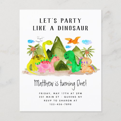 Cheap Cute Dino Jungle Dinosaur Birthday Party  Flyer