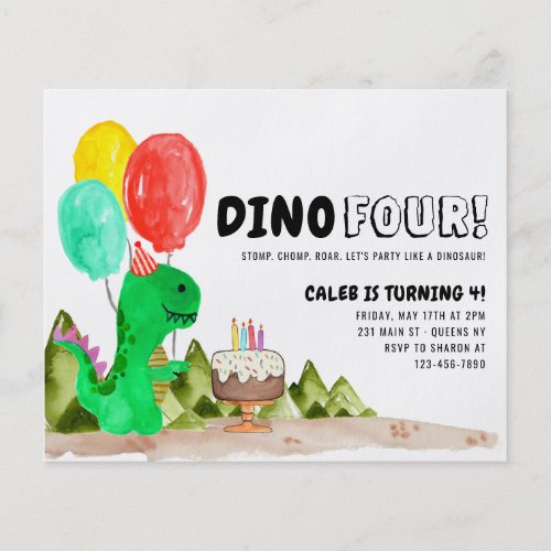 Cheap Dino FOUR Balloon Dinosaur 4th Birthday Flyer