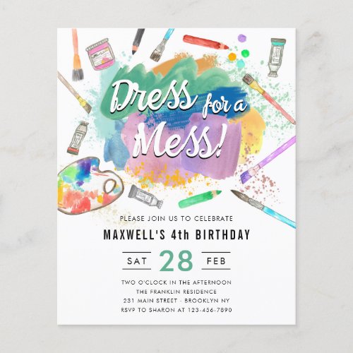 Cheap Dress for a Mess Kids Art Painting Birthday Flyer