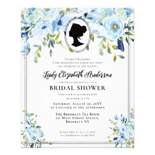 Cheap Dusty Blue Florals Bridgerton Bridal Shower Flyer