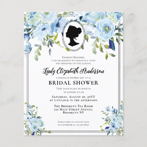 Cheap Dusty Blue Florals Bridgerton Bridal Shower Flyer