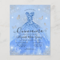 Cheap Dusty Blue Silver Gown Quinceanera Invite