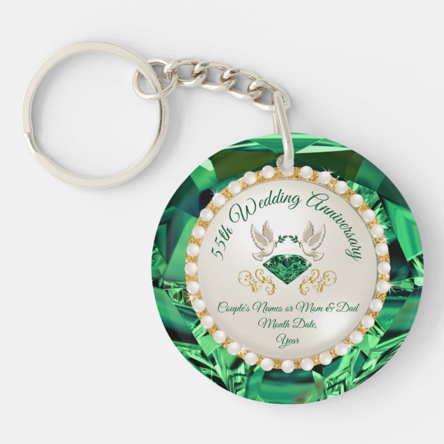 Cheap Emerald, 55th Anniversary Gifts for Couples Keychain (Front)