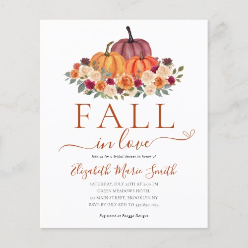 Cheap Fall in Love Floral Pumpkin Bridal Shower Flyer