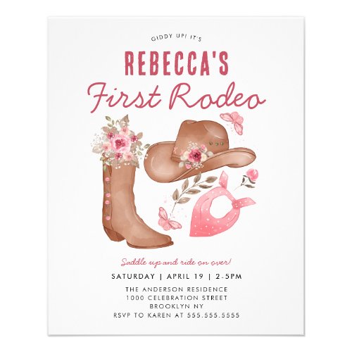 Cheap First Rodeo Blush Pink Cowgirl 1st Birthday Flyer