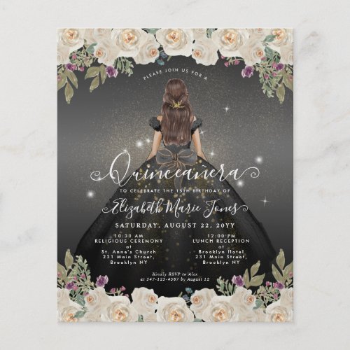 Cheap Floral Black Gray Gold Princess Quinceanera Flyer