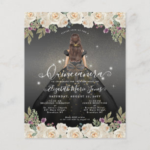Cheap Floral Black Gray Gold Princess Quinceanera Flyer