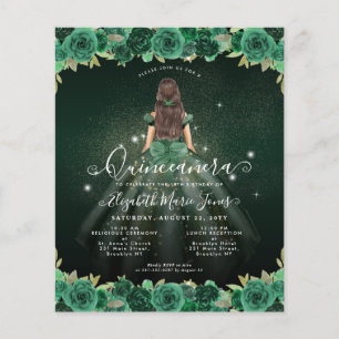 Cheap Floral Green Princess Birthday Quinceanera Flyer