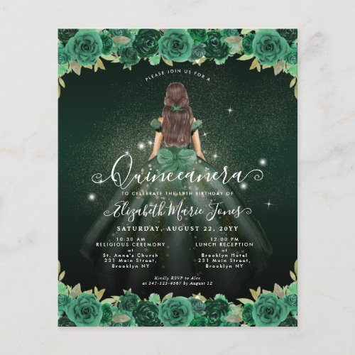 Cheap Floral Green Princess Birthday Quinceanera Flyer