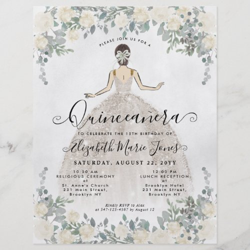 Cheap Floral Ivory White Glam Princess Quinceanera Flyer